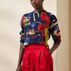 Vícebarevné dámské bavlněné svetry s výstřihem Ralph Lauren Print Vícebarevné dámské bavlněné svetry s výstřihem Ralph Lauren Print