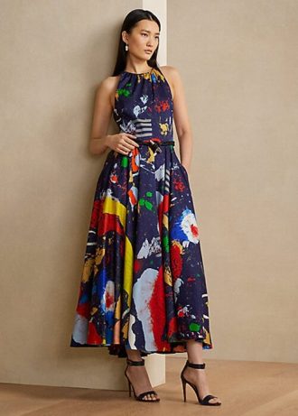 Vícebarevné dámské denní šaty Ralph Lauren Renshaw s potiskem z bavlněného saténu
