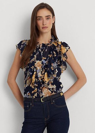 Vícebarevné dámské košile bez rukávů Ralph Lauren Floral Georgette Vícebarevné dámské košile bez rukávů Ralph Lauren Floral Georgette