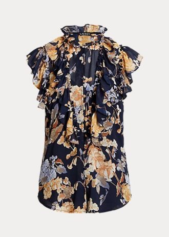 Vícebarevné dámské košile bez rukávů Ralph Lauren Floral Georgette Vícebarevné dámské košile bez rukávů Ralph Lauren Floral Georgette