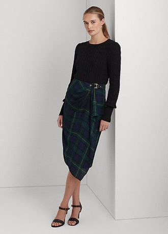 Vícebarevné dámské kostkované sukně Ralph Lauren s přezkou a lemem Georgette Vícebarevné dámské kostkované sukně Ralph Lauren s přezkou a lemem Georgette