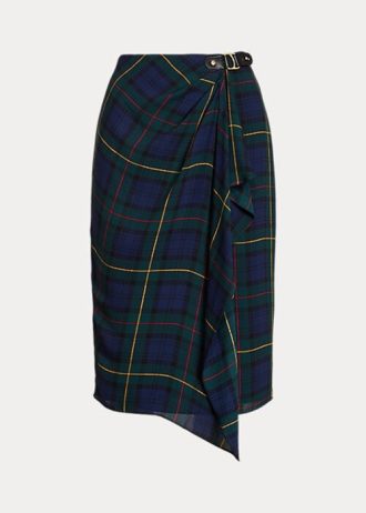 Vícebarevné dámské kostkované sukně Ralph Lauren s přezkou a lemem Georgette Vícebarevné dámské kostkované sukně Ralph Lauren s přezkou a lemem Georgette