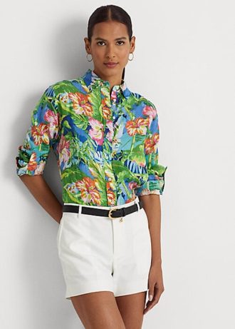 Vícebarevné dámské květinové plátěné košile Ralph Lauren Vícebarevné dámské květinové plátěné košile Ralph Lauren