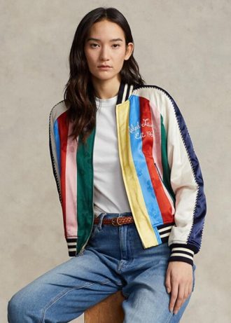 Vícebarevné dámské pruhované saténové bomber bundy Ralph Lauren