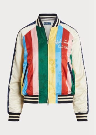 Vícebarevné dámské pruhované saténové bomber bundy Ralph Lauren