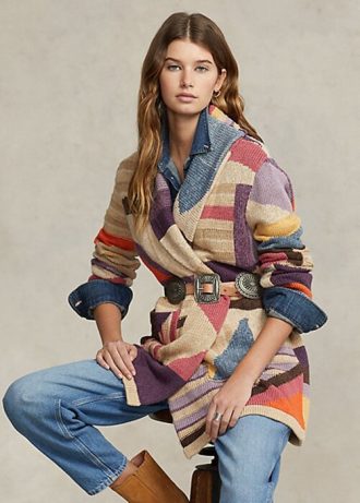 Vícebarevné dámské svetry ze směsi lnu Ralph Lauren Geo-Motif Shawl Vícebarevné dámské svetry ze směsi lnu Ralph Lauren Geo-Motif Shawl