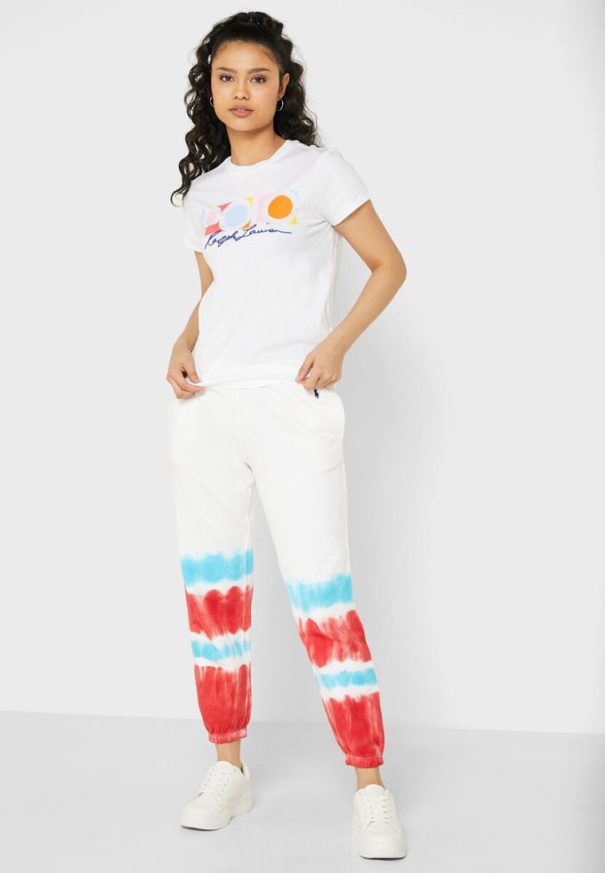 Vícebarevné dámské tepláky Ralph Lauren s vysokým pasem Vícebarevné dámské tepláky Ralph Lauren s vysokým pasem