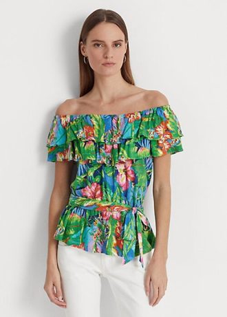 Vícebarevné dámské topy Ralph Lauren s květinovým dresem mimo ramena Vícebarevné dámské topy Ralph Lauren s květinovým dresem mimo ramena