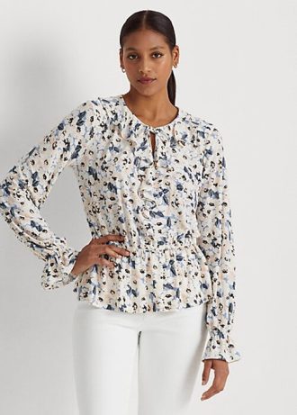 Vícebarevné dámské topy Ralph Lauren s květinovým dresem s kravatou a výstřihem Vícebarevné dámské topy Ralph Lauren s květinovým dresem s kravatou a výstřihem