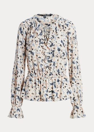 Vícebarevné dámské topy Ralph Lauren s květinovým dresem s kravatou a výstřihem Vícebarevné dámské topy Ralph Lauren s květinovým dresem s kravatou a výstřihem