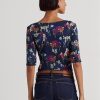 Vícebarevná dámská trička Ralph Lauren Floral Stretch bavlna Boatneck