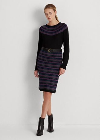 Vícebarevné dámské tužkové sukně Ralph Lauren Fair Isle z bavlněné směsi Vícebarevné dámské tužkové sukně Ralph Lauren Fair Isle z bavlněné směsi