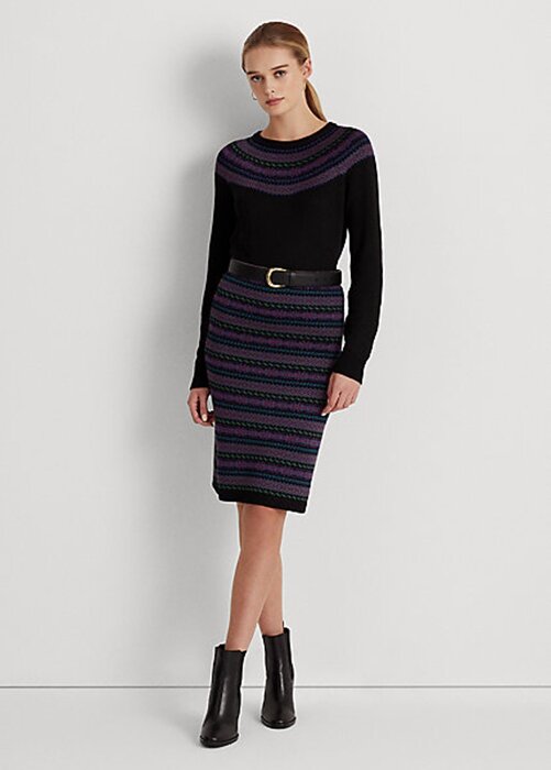 Vícebarevné dámské tužkové sukně Ralph Lauren Fair Isle z bavlněné směsi Vícebarevné dámské tužkové sukně Ralph Lauren Fair Isle z bavlněné směsi