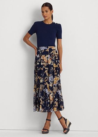 Vícebarevné dámské vícebarevné sukně Ralph Lauren Floral Crinkle Georgette Vícebarevné dámské vícebarevné sukně Ralph Lauren Floral Crinkle Georgette