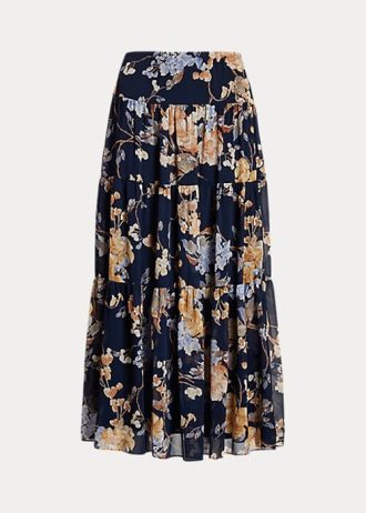 Vícebarevné dámské vícebarevné sukně Ralph Lauren Floral Crinkle Georgette Vícebarevné dámské vícebarevné sukně Ralph Lauren Floral Crinkle Georgette