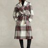 Vícebarevné dámské zavinovací kabáty Ralph Lauren kostkované vlny se směsí rybí kosti