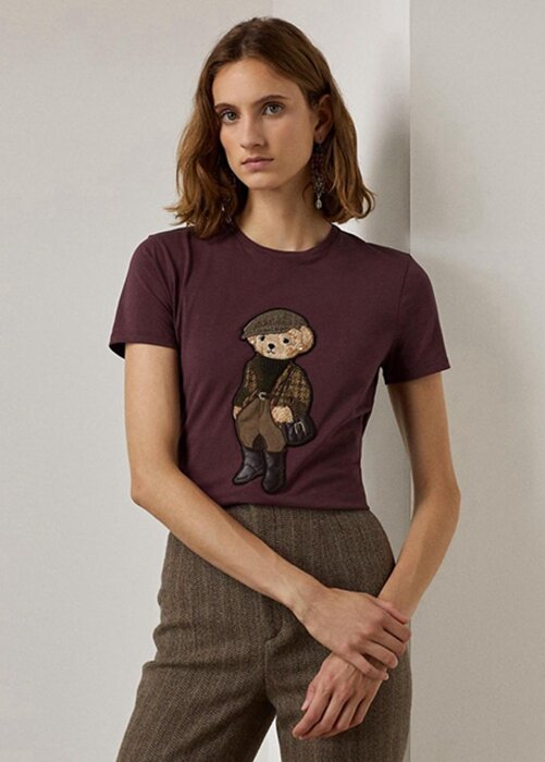 Vínová dámská bavlněná trička Ralph Lauren Tweed Bear Vínová dámská bavlněná trička Ralph Lauren Tweed Bear