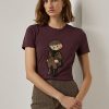 Vínová dámská bavlněná trička Ralph Lauren Tweed Polo Bear