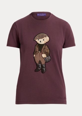 Vínová dámská bavlněná trička Ralph Lauren Tweed Polo Bear