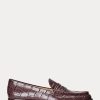 Vínové dámské embosované kožené mokasíny Ralph Lauren Wynnie