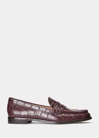 Vínové dámské embosované kožené mokasíny Ralph Lauren Wynnie Vínové dámské embosované kožené mokasíny Ralph Lauren Wynnie
