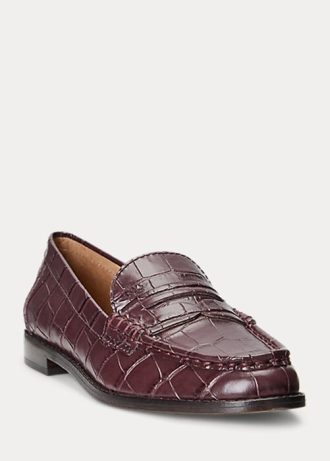 Vínové dámské embosované kožené mokasíny Ralph Lauren Wynnie Vínové dámské embosované kožené mokasíny Ralph Lauren Wynnie