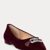Vínové dámské ploché boty Ralph Lauren Lilah Velvet Ballet