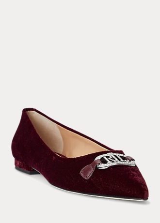 Vínové dámské ploché boty Ralph Lauren Lilah Velvet Ballet Vínové dámské ploché boty Ralph Lauren Lilah Velvet Ballet
