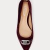 Vínové dámské ploché boty Ralph Lauren Lilah Velvet Ballet