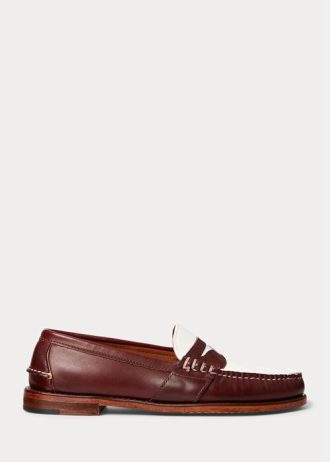 Vínově krémové pánské Ralph Lauren The Morehouse Collection Penny Loafers