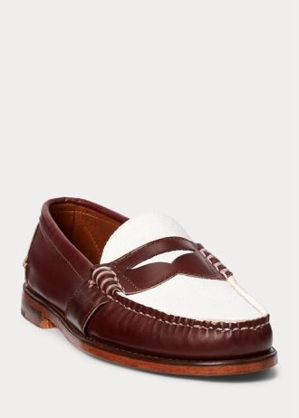 Vínově krémové pánské Ralph Lauren The Morehouse Collection Penny Loafers