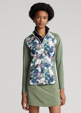 Zelené dámské mikiny Ralph Lauren Jersey na čtvrt zip
