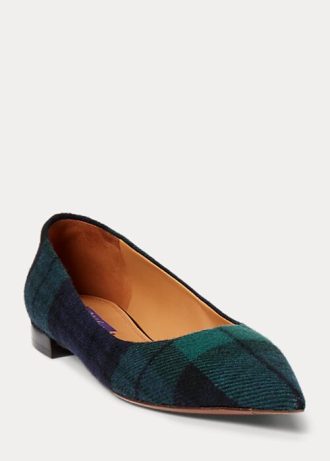 Zelené dámské ploché boty Ralph Lauren Kendrya Black Watch Plaid Ballet Zelené dámské ploché boty Ralph Lauren Kendrya Black Watch Plaid Ballet