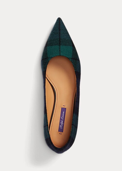 Zelené dámské ploché boty Ralph Lauren Kendrya Black Watch Plaid Ballet Zelené dámské ploché boty Ralph Lauren Kendrya Black Watch Plaid Ballet