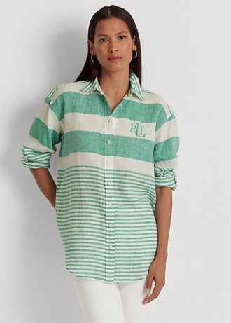 Zelené dámské pruhované oversize plátěné košile Ralph Lauren Zelené dámské pruhované oversize plátěné košile Ralph Lauren