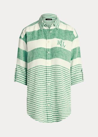 Zelené dámské pruhované oversize plátěné košile Ralph Lauren Zelené dámské pruhované oversize plátěné košile Ralph Lauren