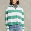 Zelené dámské ragbyové košile Ralph Lauren s pruhovaným zkráceným Jersey Zelené dámské ragbyové košile Ralph Lauren s pruhovaným zkráceným Jersey