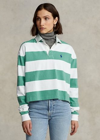 Zelené dámské ragbyové košile Ralph Lauren s pruhovaným zkráceným Jersey