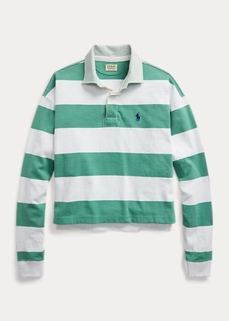 Zelené dámské ragbyové košile Ralph Lauren s pruhovaným zkráceným Jersey