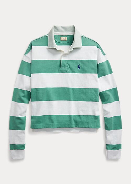 Zelené dámské ragbyové košile Ralph Lauren s pruhovaným zkráceným Jersey Zelené dámské ragbyové košile Ralph Lauren s pruhovaným zkráceným Jersey