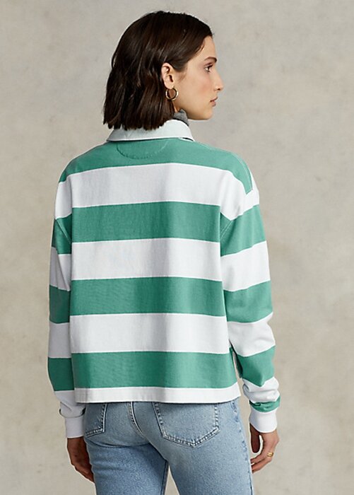 Zelené dámské ragbyové košile Ralph Lauren s pruhovaným zkráceným Jersey Zelené dámské ragbyové košile Ralph Lauren s pruhovaným zkráceným Jersey