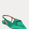 Zelené dámské saténové ploché boty Ralph Lauren Silk-Blend