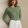 Zelené dámské svetry Ralph Lauren Cable-Knit Silk Crewneck