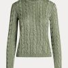 Zelené dámské svetry Ralph Lauren Cable-Knit Silk Crewneck