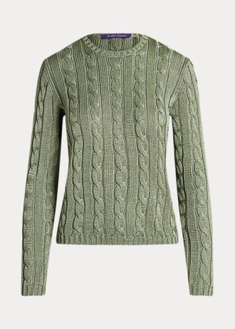 Zelené dámské svetry Ralph Lauren Cable-Knit Silk Crewneck