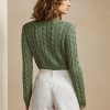 Zelené dámské svetry Ralph Lauren Cable-Knit Silk Crewneck