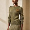 Zelené dámské svetry Ralph Lauren zdobené hedvábnou směsí s Crewneck Zelené dámské svetry Ralph Lauren zdobené hedvábnou směsí s Crewneck