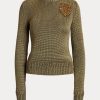 Zelené dámské svetry Ralph Lauren zdobené hedvábnou směsí s Crewneck Zelené dámské svetry Ralph Lauren zdobené hedvábnou směsí s Crewneck