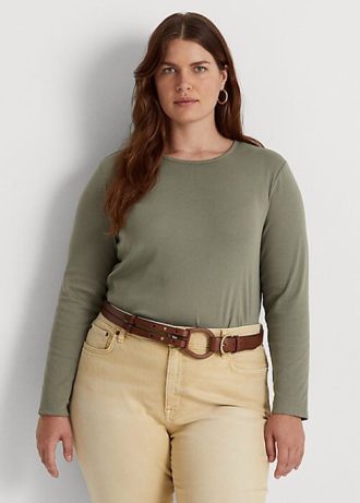 Zelené dámské topy s dlouhým rukávem Ralph Lauren ze směsi bavlny Zelené dámské topy s dlouhým rukávem Ralph Lauren ze směsi bavlny