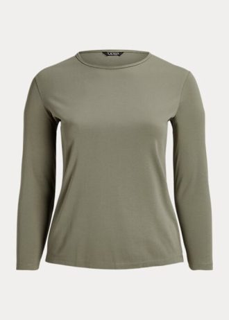 Zelené dámské topy s dlouhým rukávem Ralph Lauren ze směsi bavlny Zelené dámské topy s dlouhým rukávem Ralph Lauren ze směsi bavlny